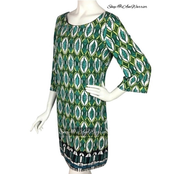 Laundry stretch green geometric print shift dress *shop@iamwarrior - Picture 3 of 6